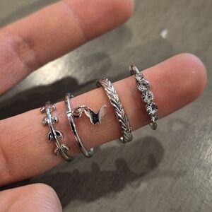 💙 4 Pcs Set Of Elegant Hypoallergenic Silver-Tone Stacking Dainty Rings Set P